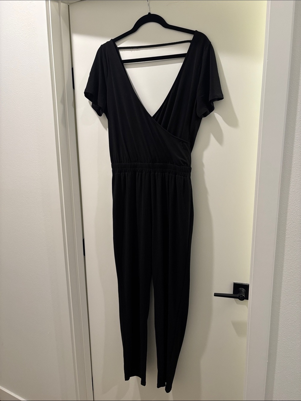 Express Black V-Neck Short Sleeve Jumpsuit